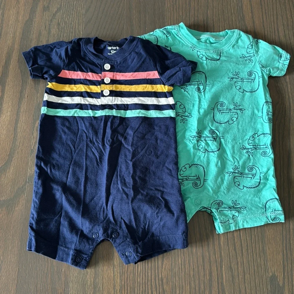 Carter’s 2-Pack Baby Rompers 12M Chameleon Stripe Cotton
